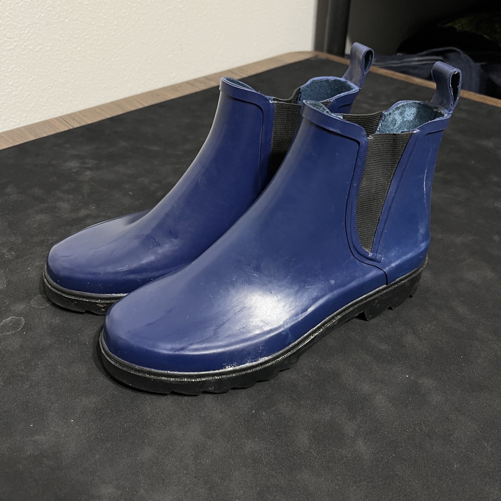Polo Sport Ralph Lauren Rain Boots Womens 9 Blue Rubber Chelsea Ankle Fishing